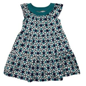 Tea Collection Girls Dress 5 100% Cotton Play Teal Print Floral Geometric Print
